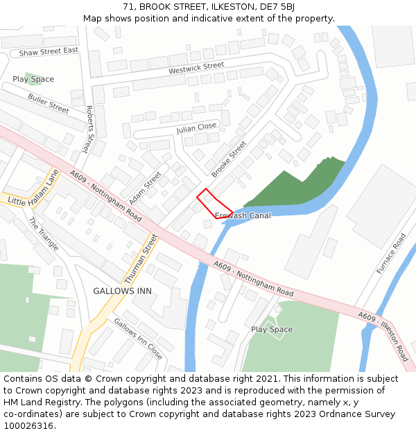 71, BROOK STREET, ILKESTON, DE7 5BJ: Location map and indicative extent of plot