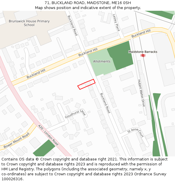 71, BUCKLAND ROAD, MAIDSTONE, ME16 0SH: Location map and indicative extent of plot