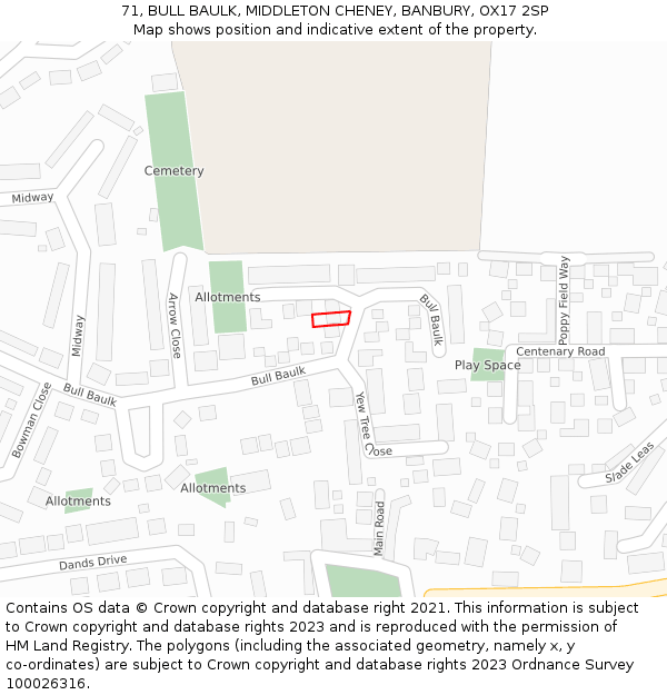 71, BULL BAULK, MIDDLETON CHENEY, BANBURY, OX17 2SP: Location map and indicative extent of plot