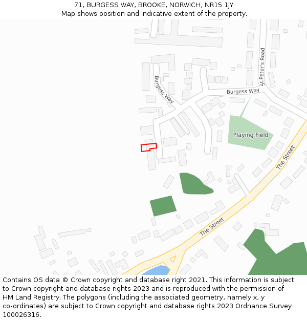 71, BURGESS WAY, BROOKE, NORWICH, NR15 1JY: Location map and indicative extent of plot