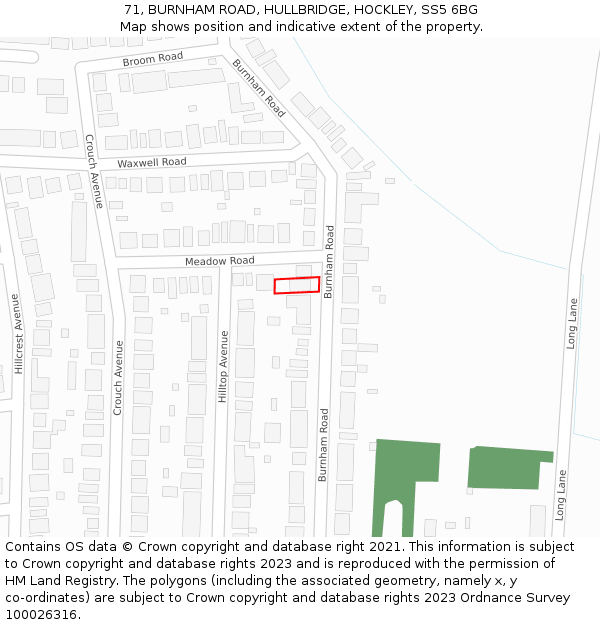 71, BURNHAM ROAD, HULLBRIDGE, HOCKLEY, SS5 6BG: Location map and indicative extent of plot