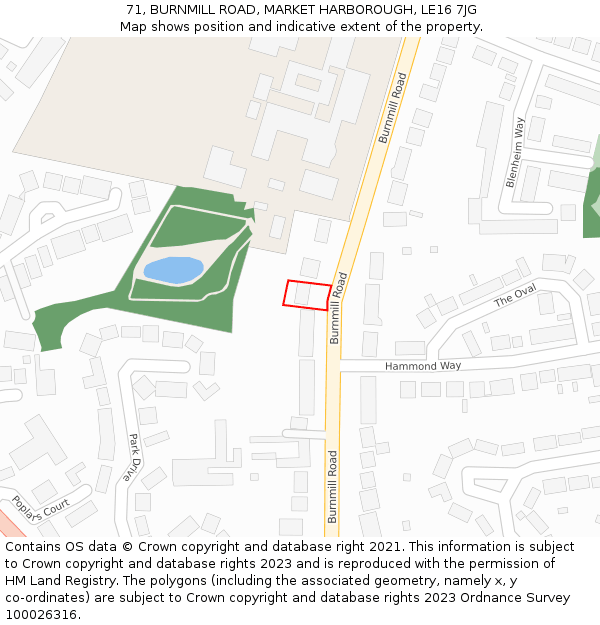 71, BURNMILL ROAD, MARKET HARBOROUGH, LE16 7JG: Location map and indicative extent of plot