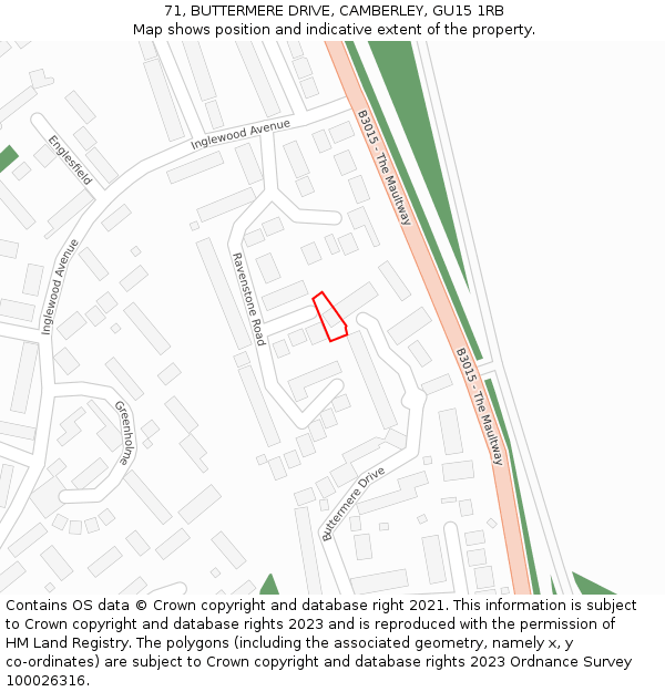 71, BUTTERMERE DRIVE, CAMBERLEY, GU15 1RB: Location map and indicative extent of plot