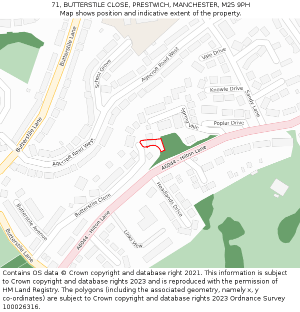 71, BUTTERSTILE CLOSE, PRESTWICH, MANCHESTER, M25 9PH: Location map and indicative extent of plot