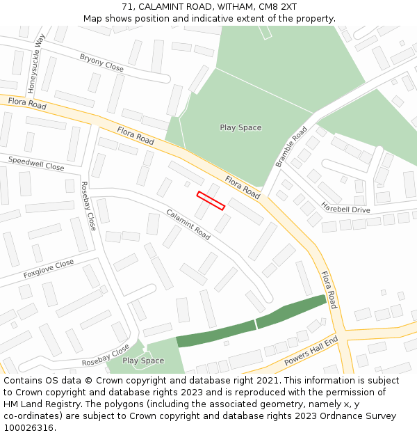 71, CALAMINT ROAD, WITHAM, CM8 2XT: Location map and indicative extent of plot