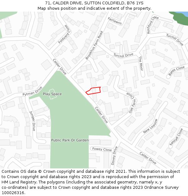 71, CALDER DRIVE, SUTTON COLDFIELD, B76 1YS: Location map and indicative extent of plot