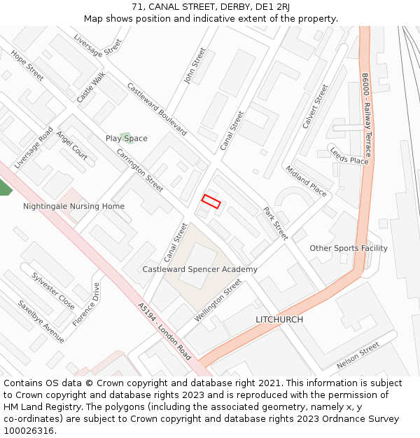 71, CANAL STREET, DERBY, DE1 2RJ: Location map and indicative extent of plot