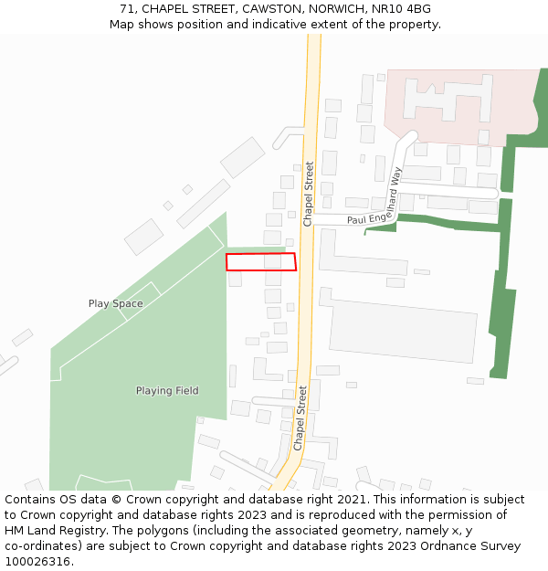 71, CHAPEL STREET, CAWSTON, NORWICH, NR10 4BG: Location map and indicative extent of plot