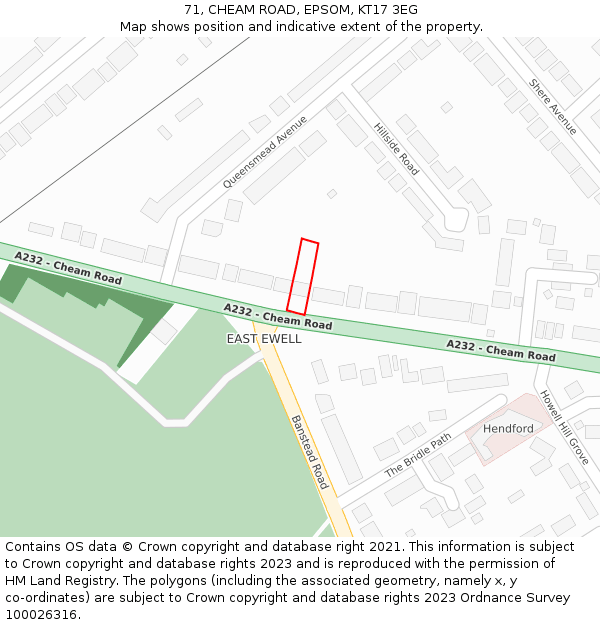 71, CHEAM ROAD, EPSOM, KT17 3EG: Location map and indicative extent of plot