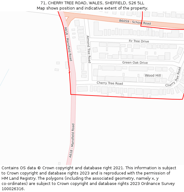 71, CHERRY TREE ROAD, WALES, SHEFFIELD, S26 5LL: Location map and indicative extent of plot