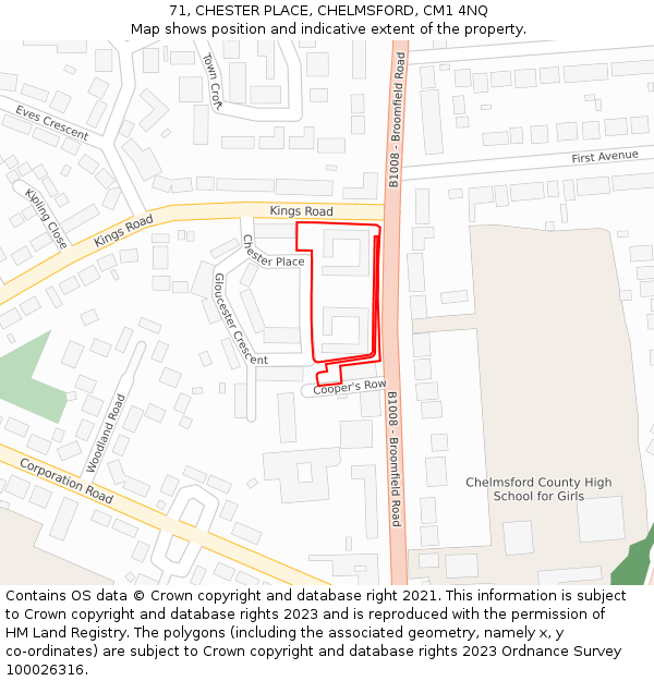 71, CHESTER PLACE, CHELMSFORD, CM1 4NQ: Location map and indicative extent of plot