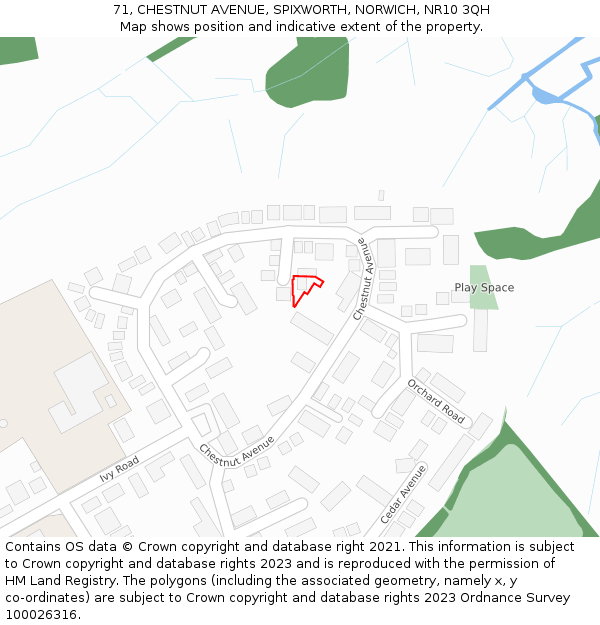 71, CHESTNUT AVENUE, SPIXWORTH, NORWICH, NR10 3QH: Location map and indicative extent of plot