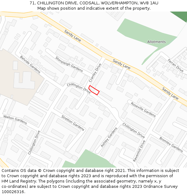 71, CHILLINGTON DRIVE, CODSALL, WOLVERHAMPTON, WV8 1AU: Location map and indicative extent of plot