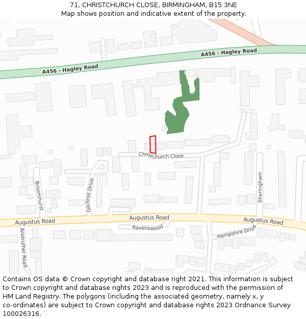 71, CHRISTCHURCH CLOSE, BIRMINGHAM, B15 3NE: Location map and indicative extent of plot