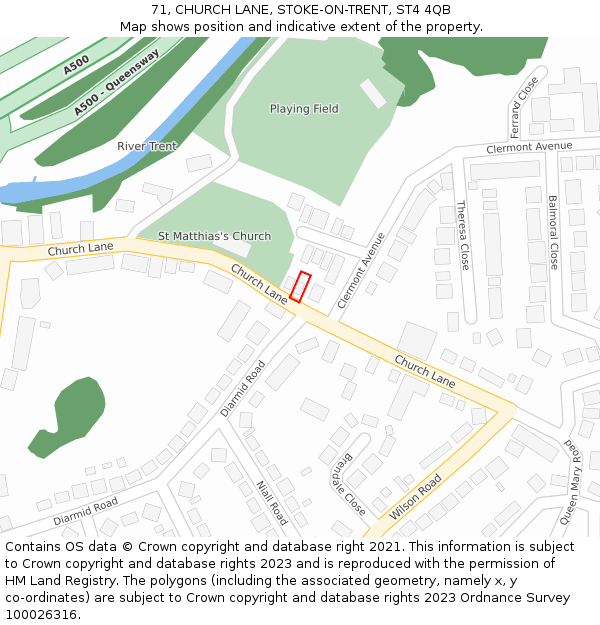 71, CHURCH LANE, STOKE-ON-TRENT, ST4 4QB: Location map and indicative extent of plot