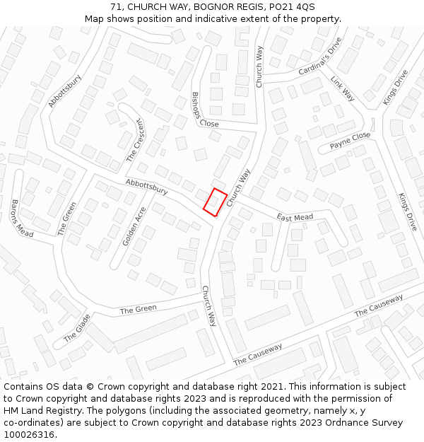 71, CHURCH WAY, BOGNOR REGIS, PO21 4QS: Location map and indicative extent of plot