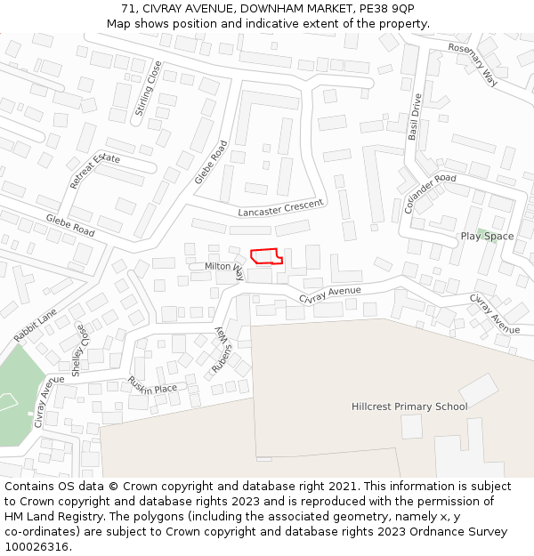 71, CIVRAY AVENUE, DOWNHAM MARKET, PE38 9QP: Location map and indicative extent of plot