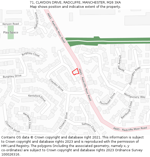 71, CLAYDON DRIVE, RADCLIFFE, MANCHESTER, M26 3XA: Location map and indicative extent of plot