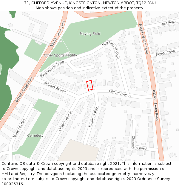 71, CLIFFORD AVENUE, KINGSTEIGNTON, NEWTON ABBOT, TQ12 3NU: Location map and indicative extent of plot