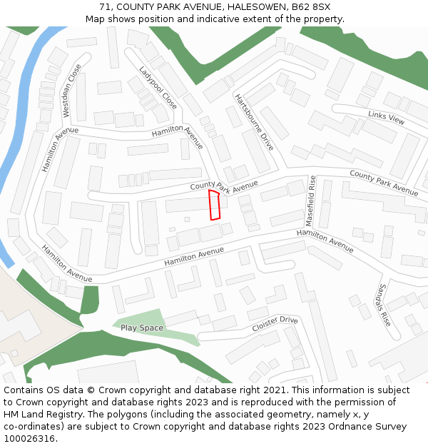 71, COUNTY PARK AVENUE, HALESOWEN, B62 8SX: Location map and indicative extent of plot