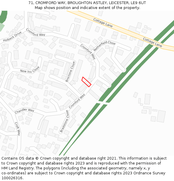 71, CROMFORD WAY, BROUGHTON ASTLEY, LEICESTER, LE9 6UT: Location map and indicative extent of plot