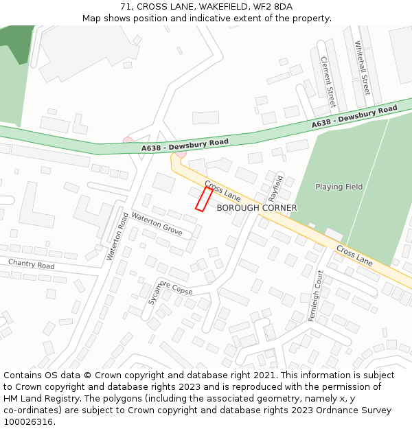 71, CROSS LANE, WAKEFIELD, WF2 8DA: Location map and indicative extent of plot