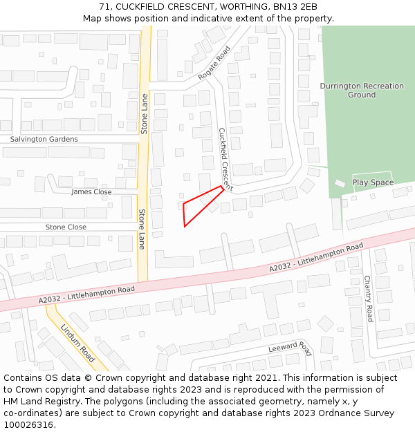 71, CUCKFIELD CRESCENT, WORTHING, BN13 2EB: Location map and indicative extent of plot