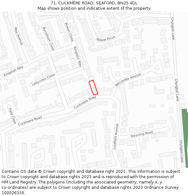 71, CUCKMERE ROAD, SEAFORD, BN25 4DL: Location map and indicative extent of plot