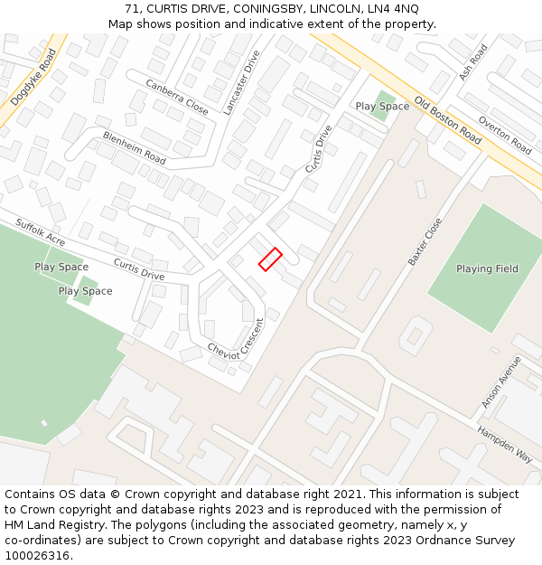 71, CURTIS DRIVE, CONINGSBY, LINCOLN, LN4 4NQ: Location map and indicative extent of plot