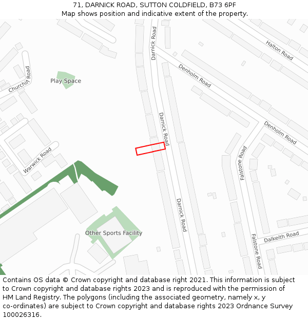 71, DARNICK ROAD, SUTTON COLDFIELD, B73 6PF: Location map and indicative extent of plot
