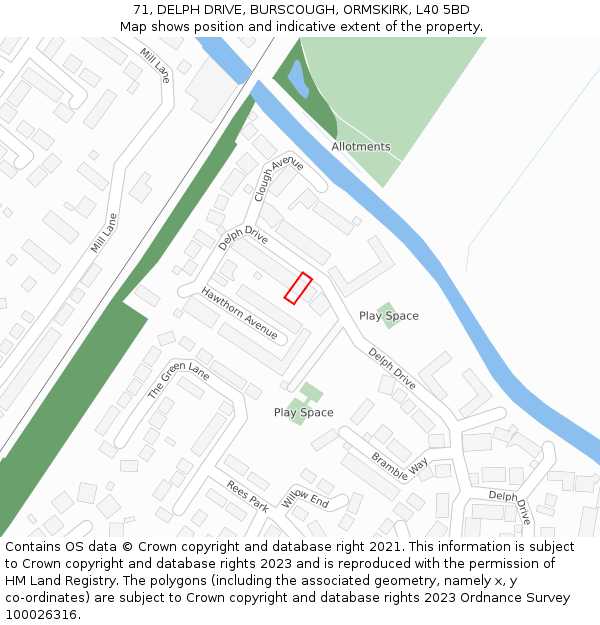 71, DELPH DRIVE, BURSCOUGH, ORMSKIRK, L40 5BD: Location map and indicative extent of plot