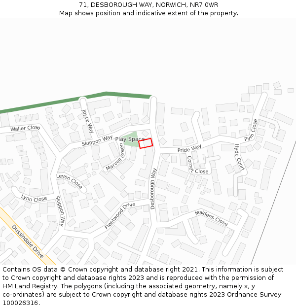 71, DESBOROUGH WAY, NORWICH, NR7 0WR: Location map and indicative extent of plot