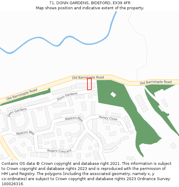 71, DONN GARDENS, BIDEFORD, EX39 4FR: Location map and indicative extent of plot