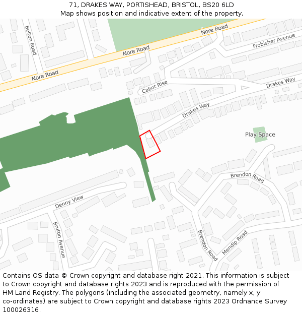 71, DRAKES WAY, PORTISHEAD, BRISTOL, BS20 6LD: Location map and indicative extent of plot
