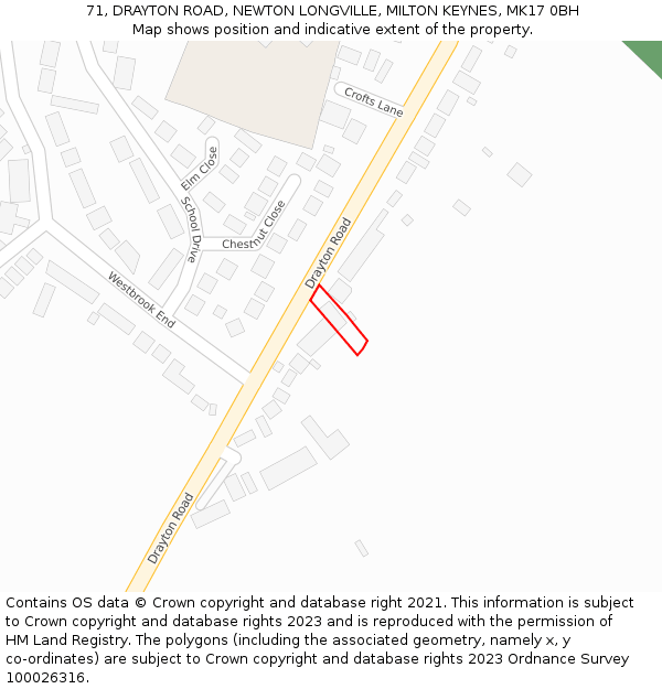 71, DRAYTON ROAD, NEWTON LONGVILLE, MILTON KEYNES, MK17 0BH: Location map and indicative extent of plot