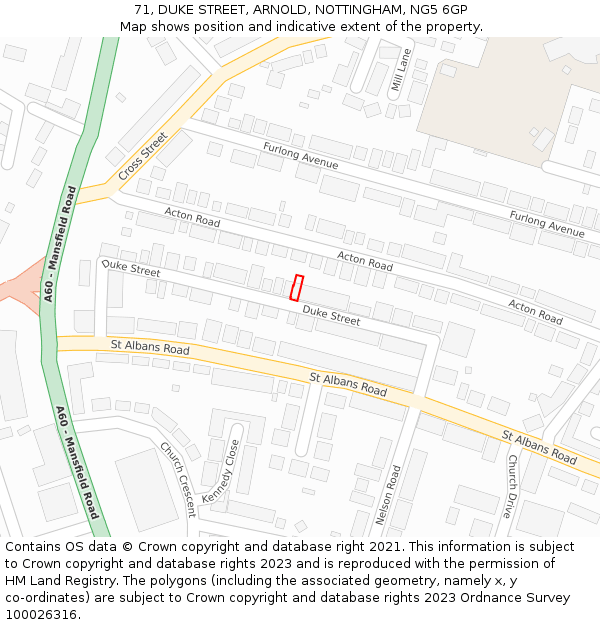 71, DUKE STREET, ARNOLD, NOTTINGHAM, NG5 6GP: Location map and indicative extent of plot