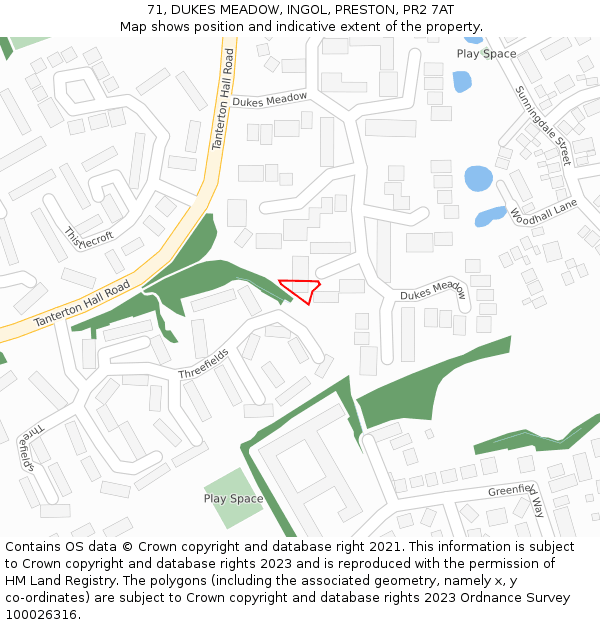 71, DUKES MEADOW, INGOL, PRESTON, PR2 7AT: Location map and indicative extent of plot