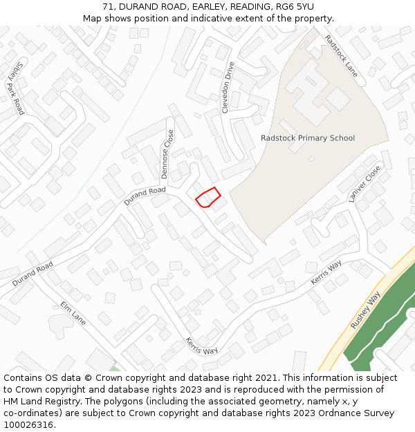 71, DURAND ROAD, EARLEY, READING, RG6 5YU: Location map and indicative extent of plot