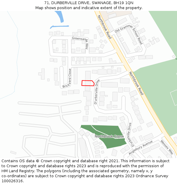 71, DURBERVILLE DRIVE, SWANAGE, BH19 1QN: Location map and indicative extent of plot