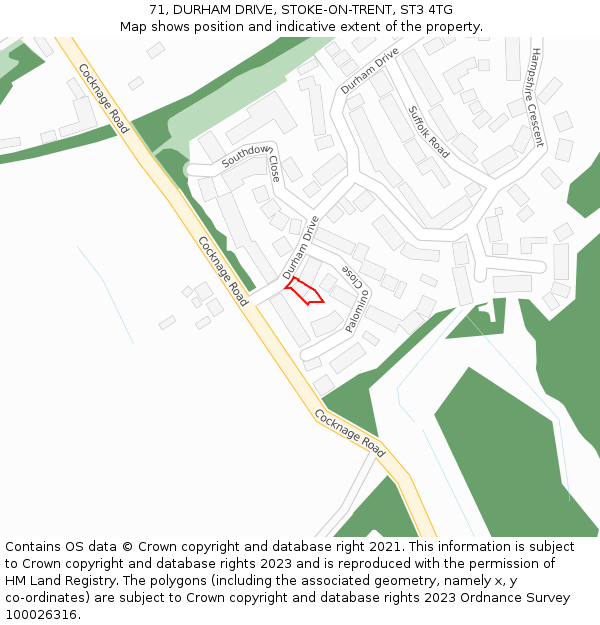 71, DURHAM DRIVE, STOKE-ON-TRENT, ST3 4TG: Location map and indicative extent of plot