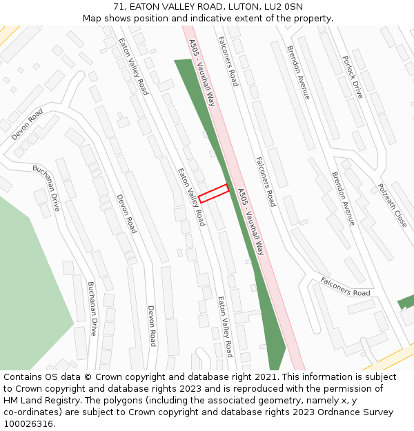 71, EATON VALLEY ROAD, LUTON, LU2 0SN: Location map and indicative extent of plot