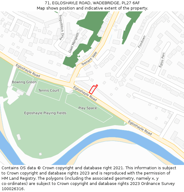 71, EGLOSHAYLE ROAD, WADEBRIDGE, PL27 6AF: Location map and indicative extent of plot