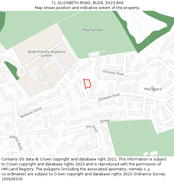 71, ELIZABETH ROAD, BUDE, EX23 8AS: Location map and indicative extent of plot