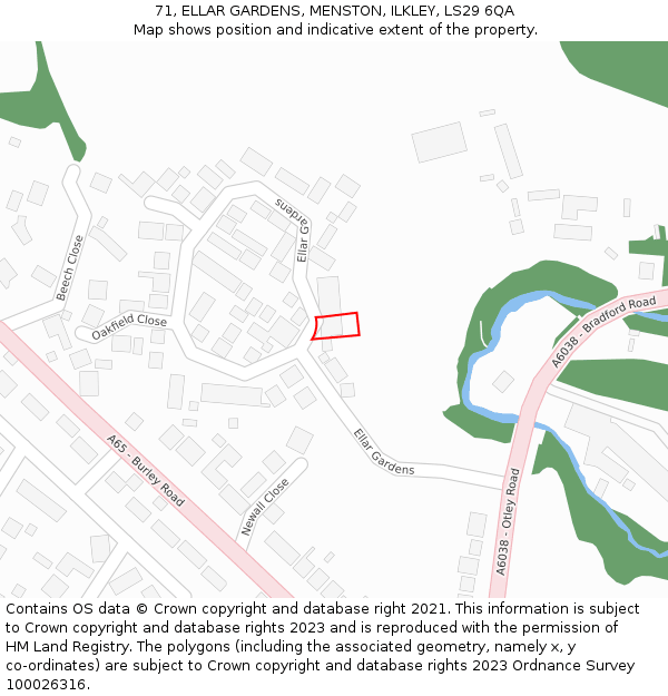 71, ELLAR GARDENS, MENSTON, ILKLEY, LS29 6QA: Location map and indicative extent of plot