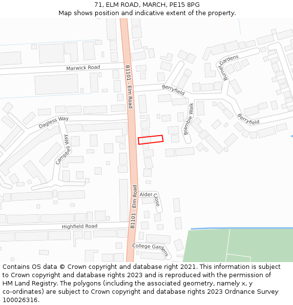 71, ELM ROAD, MARCH, PE15 8PG: Location map and indicative extent of plot