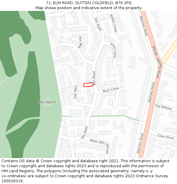 71, ELM ROAD, SUTTON COLDFIELD, B76 2PQ: Location map and indicative extent of plot