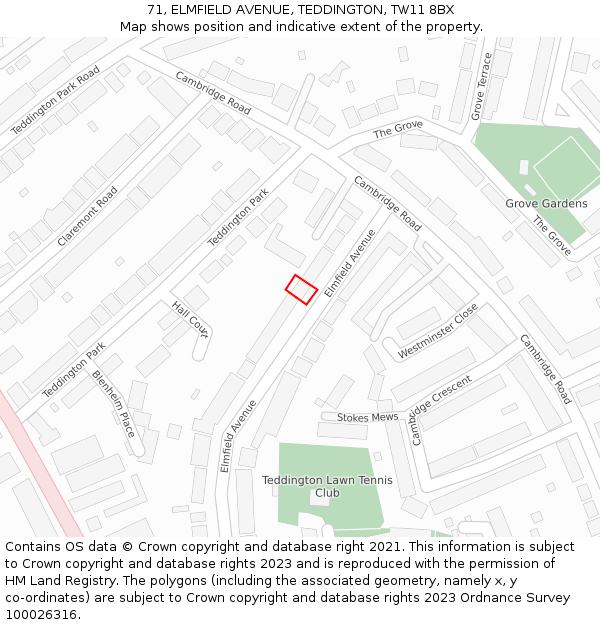 71, ELMFIELD AVENUE, TEDDINGTON, TW11 8BX: Location map and indicative extent of plot