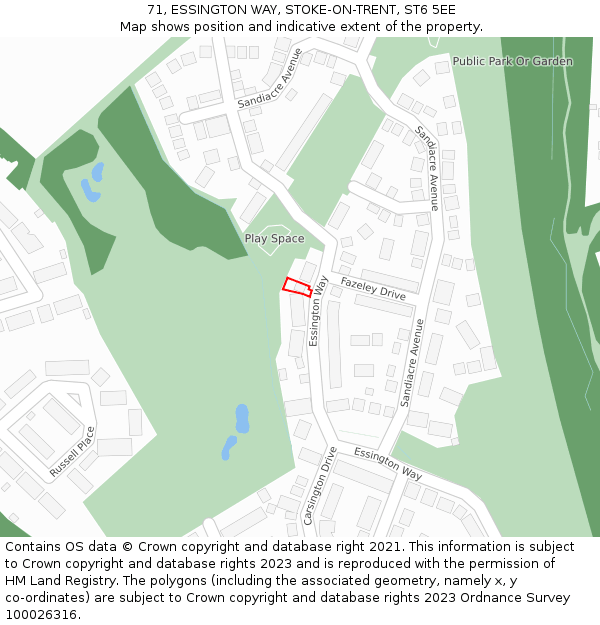 71, ESSINGTON WAY, STOKE-ON-TRENT, ST6 5EE: Location map and indicative extent of plot