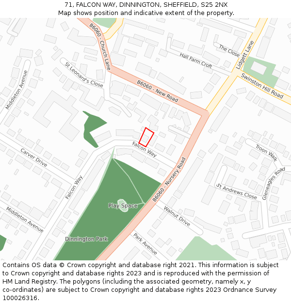 71, FALCON WAY, DINNINGTON, SHEFFIELD, S25 2NX: Location map and indicative extent of plot