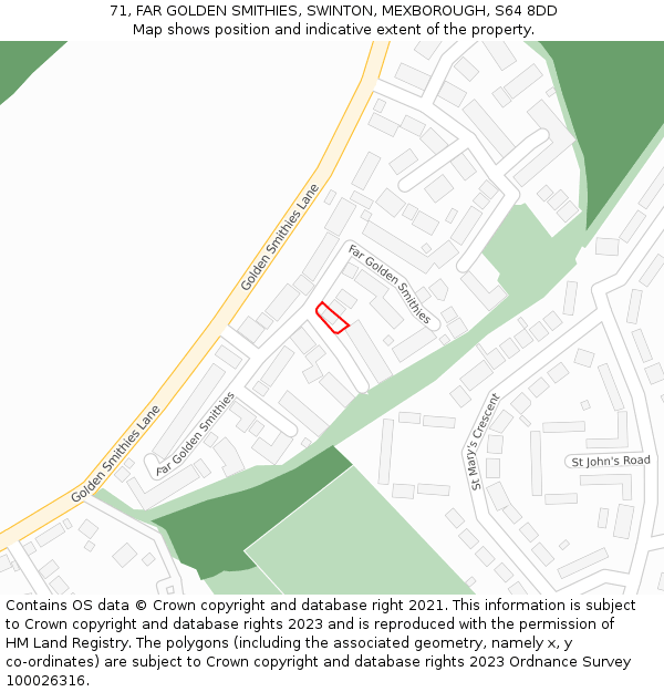 71, FAR GOLDEN SMITHIES, SWINTON, MEXBOROUGH, S64 8DD: Location map and indicative extent of plot